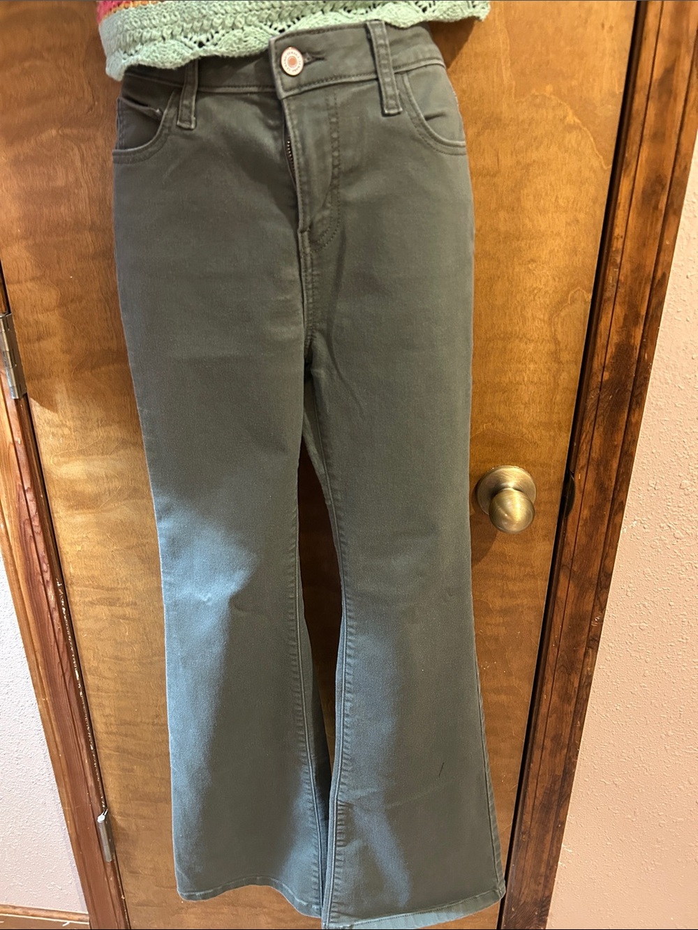 Olive Green Flared Jeans